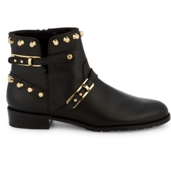 Stuart Weitzman Shoes - STUART WEITZMAN Black leather gold-tone metal studded Go West Ankle Boot Size 6